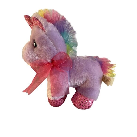 Sparkly Pink‎ & Purple Unicorn Plush Toy With Bow Rainbow Mane MTY International - Picture 3 of 6